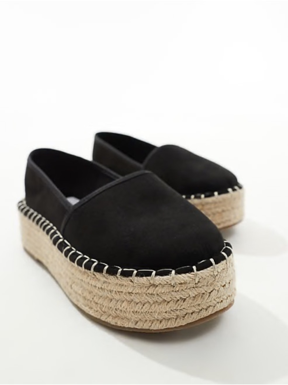 ASOS DESIGN Journal flatform espadrilles in black Size 7